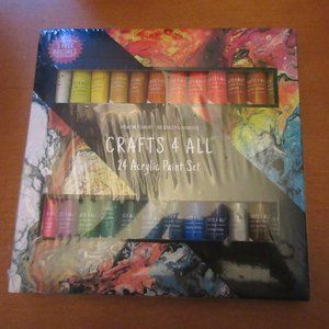 NEW SET OF 24 ACRYLIC PAINTS with Brushes CRAFTS ART PAINTING Paint Tubes GIFT